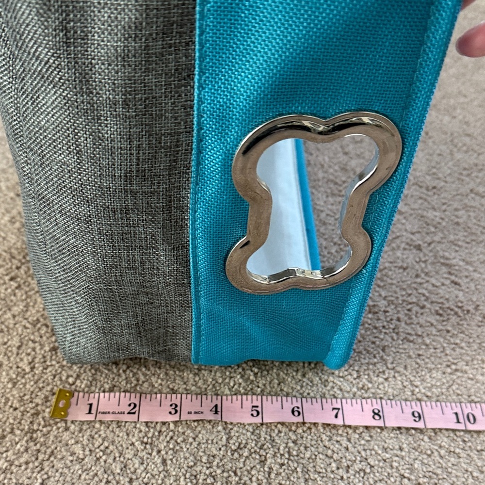 Turquoise and Gray Fabric Storage Bin for pet toys. Dog bone handles. - Picture 5 of 7